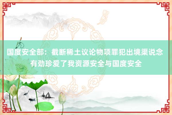 国度安全部：截断稀土议论物项罪犯出境渠说念 有劲珍爱了我资源安全与国度安全