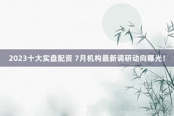 2023十大实盘配资 7月机构最新调研动向曝光！