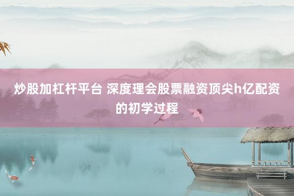 炒股加杠杆平台 深度理会股票融资顶尖h亿配资的初学过程