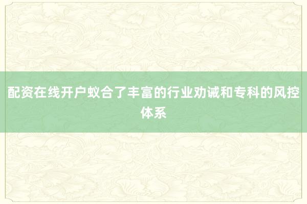 配资在线开户蚁合了丰富的行业劝诫和专科的风控体系